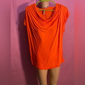 Halston heritage bright orange cowl neck blouse